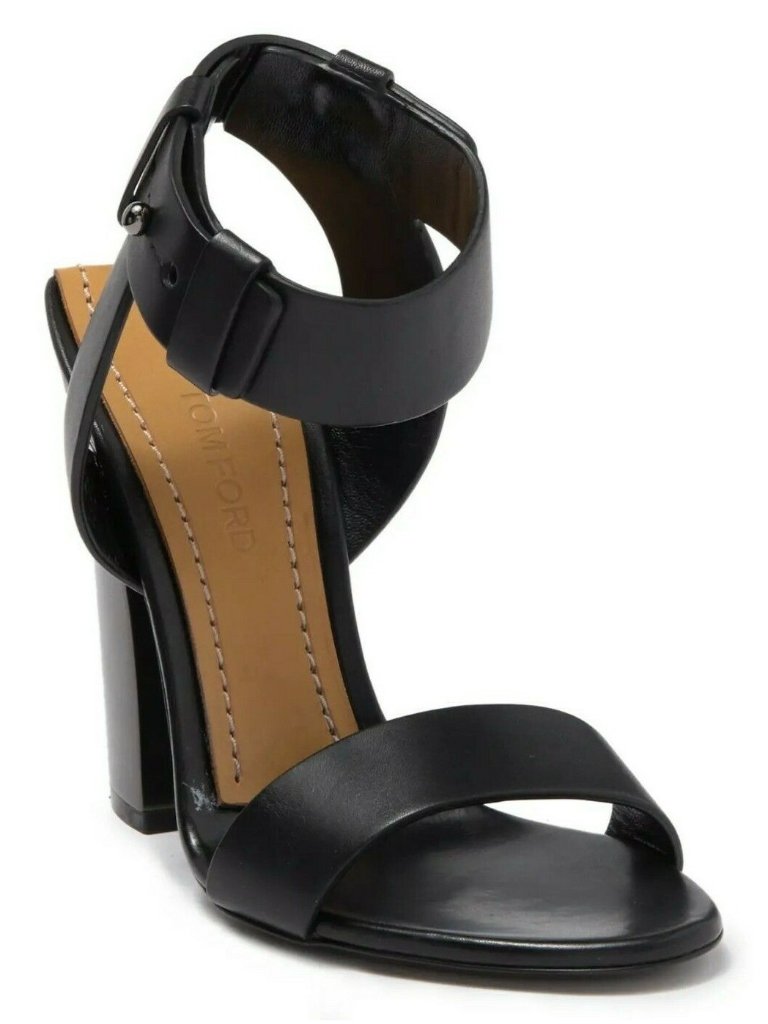 Tom Ford Women's Leather Ankle Strap Heel Sandal Black Size 40 / Us 10 - Italy